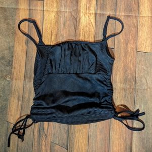 Black Ruched Drawstring Crop Top